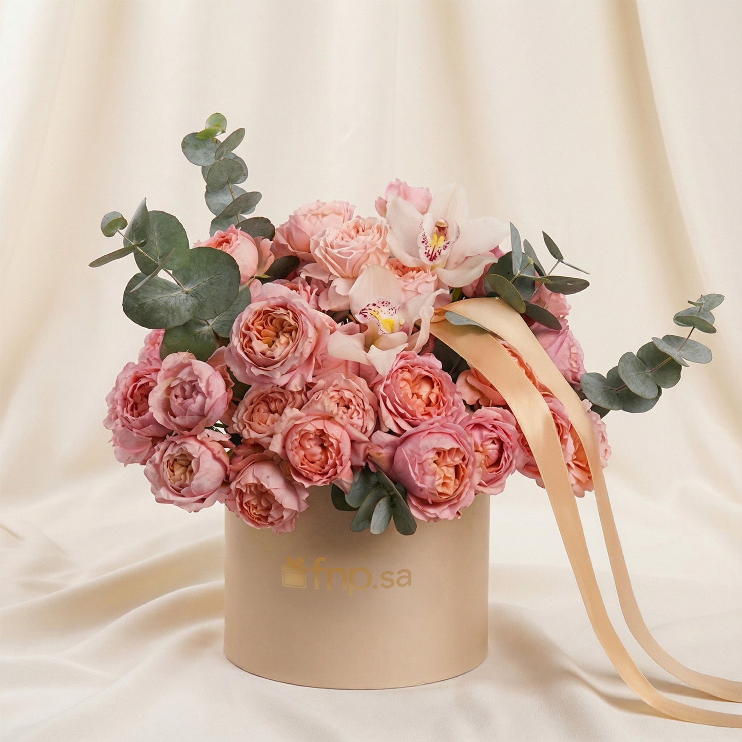 Juliette Peach Rose n Artificial Orchid Box