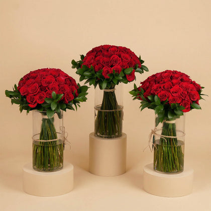 طقم مزهريات ورد أحمر
