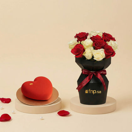 بوكيه ورود الحب ورد احمر وابيض