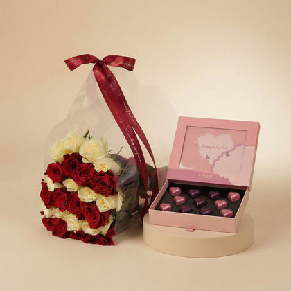 شنطة ورد أنيقة و علبة شوكولاتة آني وداني