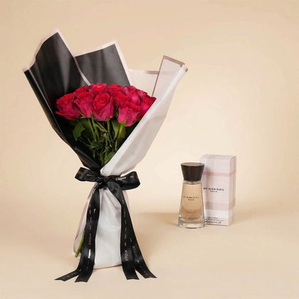 باقة ورود مع عطر بربري لندن للنساء
