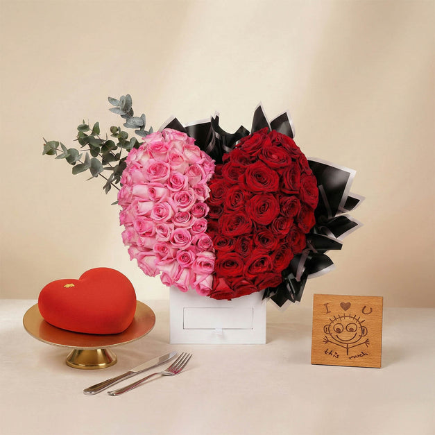 وعد الحب | ورد أحمر ووردي شكل قلب