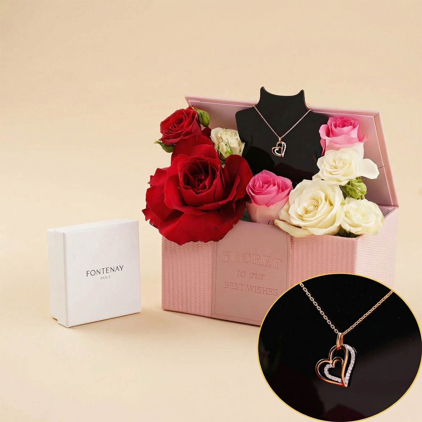 Fontenay Double Heart Necklace n Rose Box