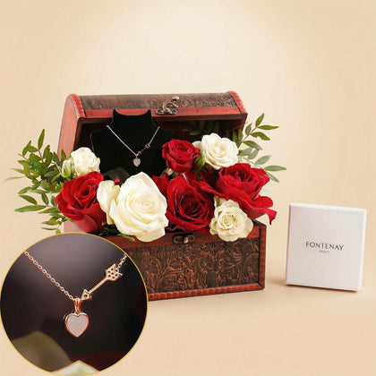 عقد فونتناي قلب وسهم مع بوكس ورد جوري