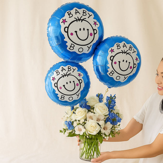 Baby Boy Balloons n Harmony Flower Vase