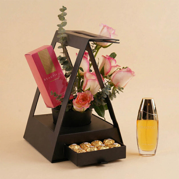 Beautiful Women Perfume with Rose & Chocolate Stand
