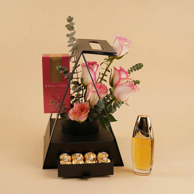 Beautiful Women Perfume with Rose & Chocolate Stand