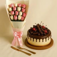 Black Forest Cake n Delicate Roses Flower Bouquet