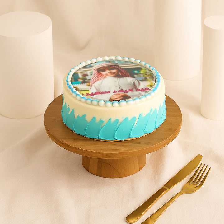 Blue Wishes Birthday Photo Cake