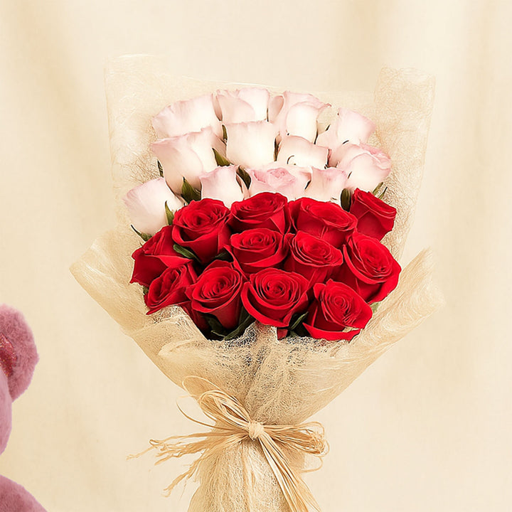 Blush of Love Roses n Teddy Bear