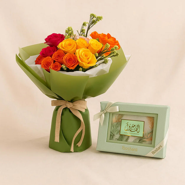 Bostani Congratulations Chocolate Box n Rose Bouquet