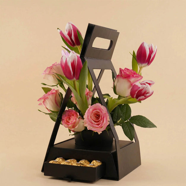 Pink Flower Stand with Chocolates