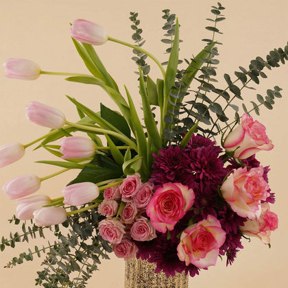My Queen Pink Flower Vase n Tulips