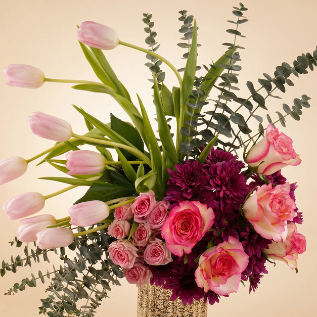 My Queen Pink Flower Vase n Tulips
