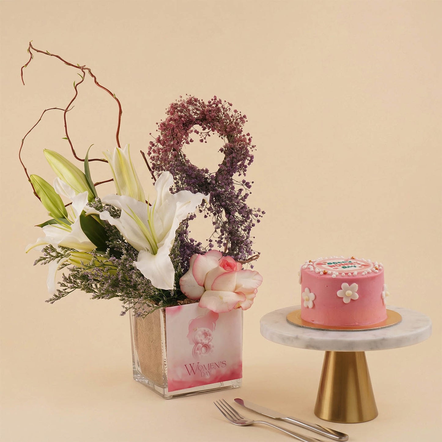 Womens Day Combo | Flower Vase with Mini Cake