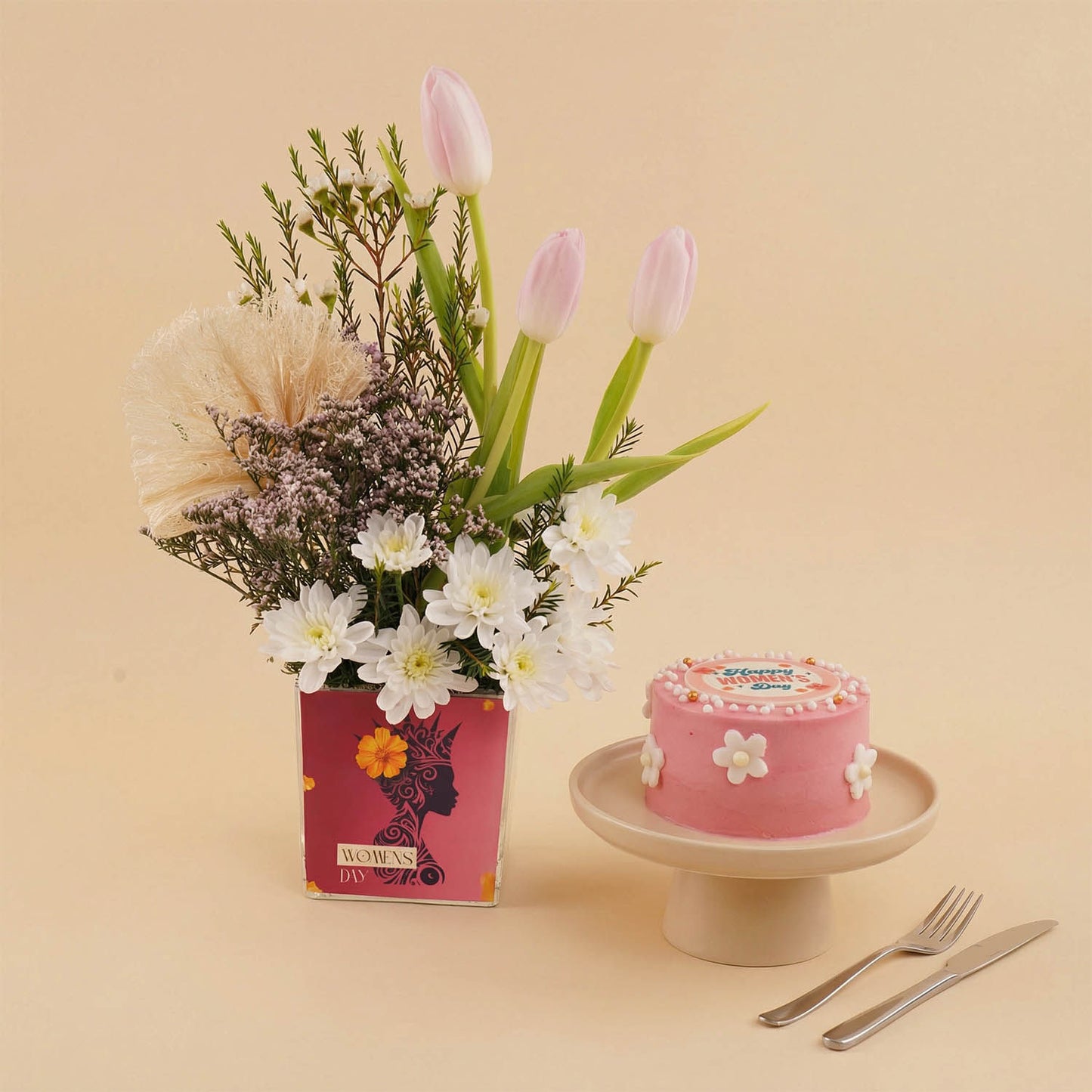 Tulips & Women’s Day Flowers with Cake