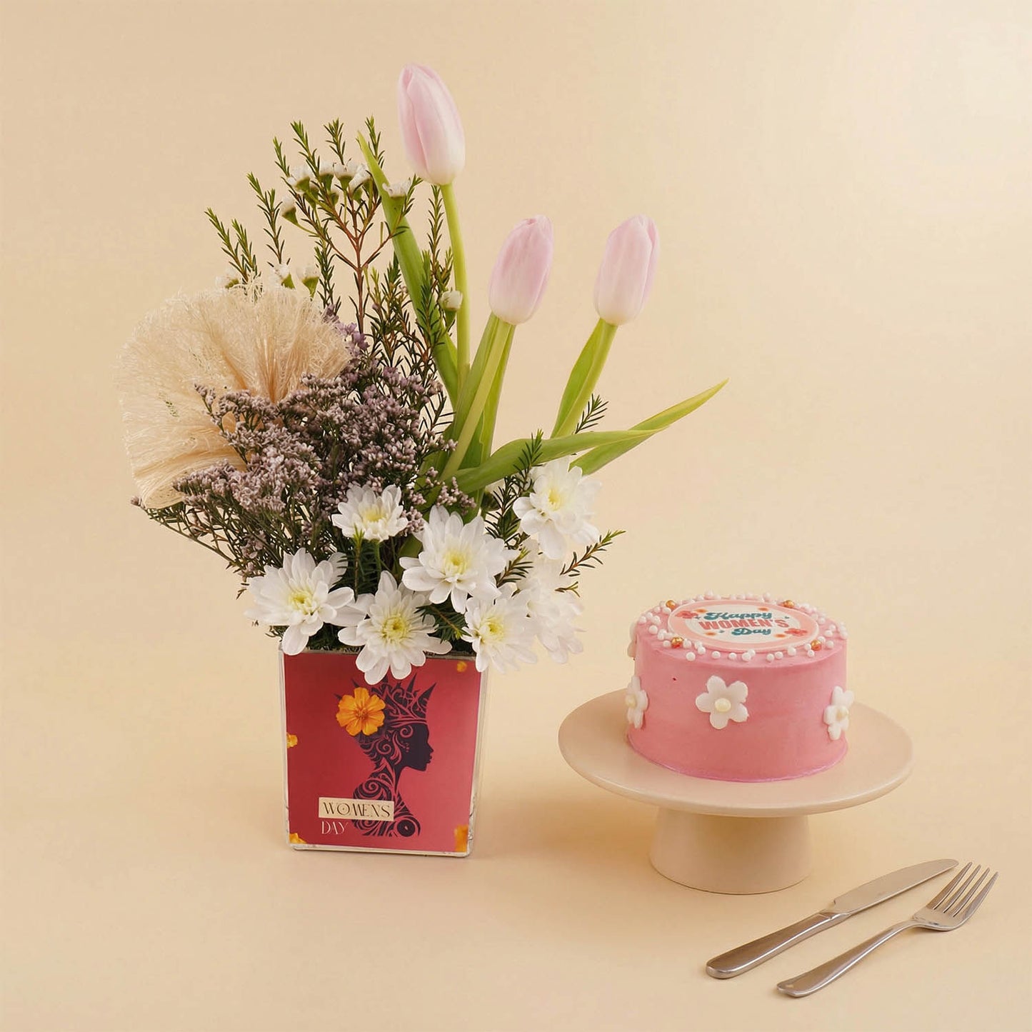 Tulips & Women’s Day Flowers with Cake