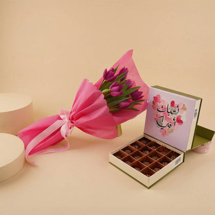 Mothers Day Tulip Bouquet with Cake & Chocolates