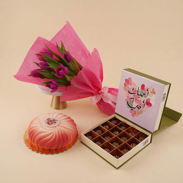 Mothers Day Tulip Bouquet with Cake & Chocolates