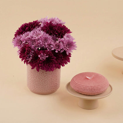 Chrysanthemum Flower Vase with Pink Cake