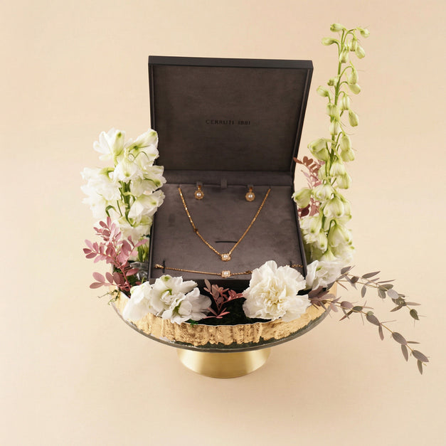 White Flower Stand with Cerruti Jewelry Set