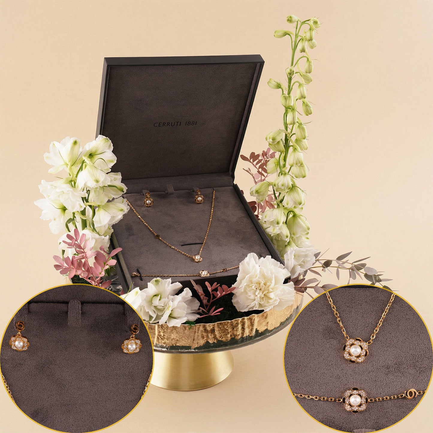 White Flower Stand with Cerruti Jewelry Set