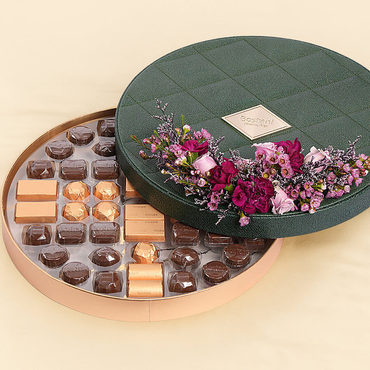 Flowers With Bostani Chocolate Leathered Box Big Size 