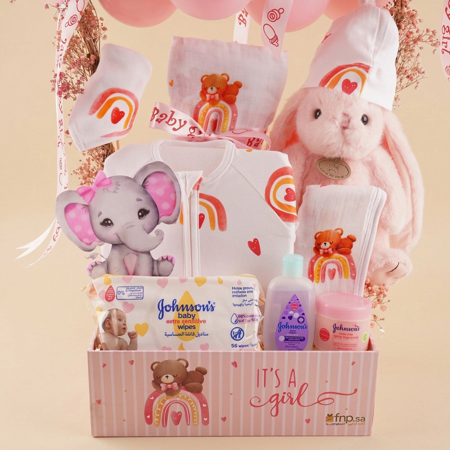 Baby Girl Celebration Hamper with Balloons