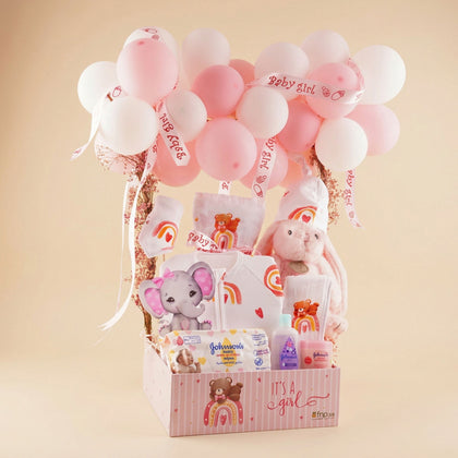Baby Girl Celebration Hamper with Balloons
