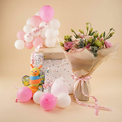 بوكس هدايا مولوده مع ورد و بالونات