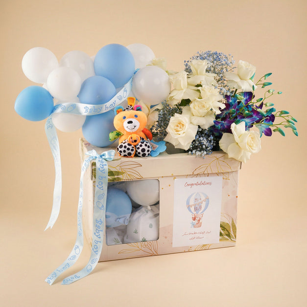 Baby Boy Hamper with Flowers n Balloons