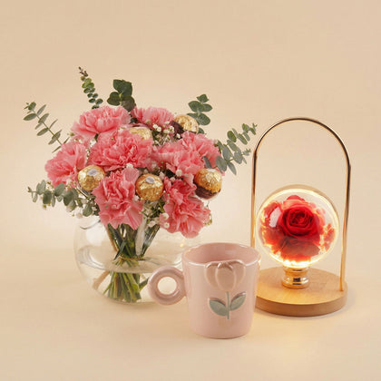 Sweet Emotions Pink Carnations with Forever Rose n Mug