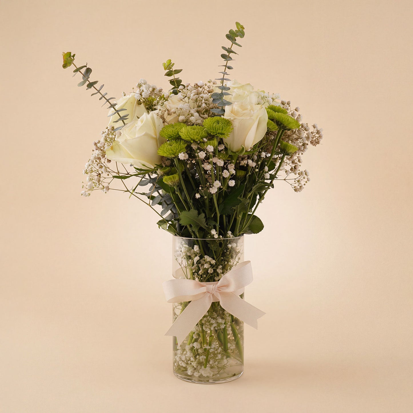  Nature's Calm White Roses & Chrysanthemum