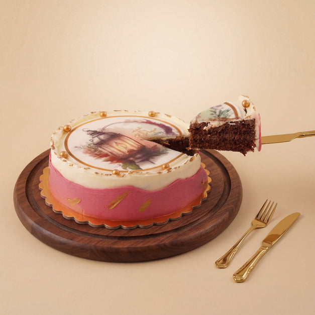 مزهرية ورود مع كيك العيد المميز