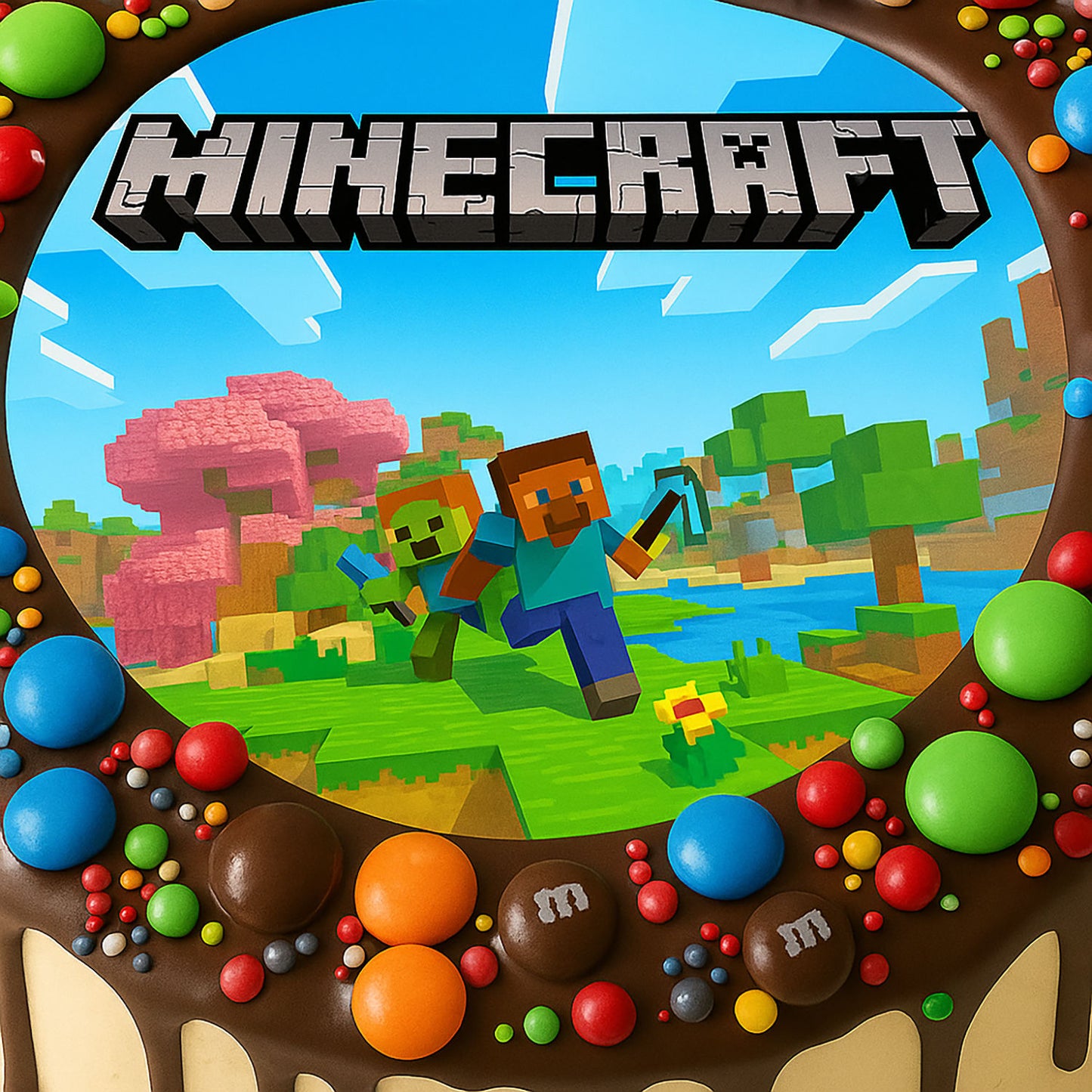 Minecraft Chocolate Dripped Kids Cake