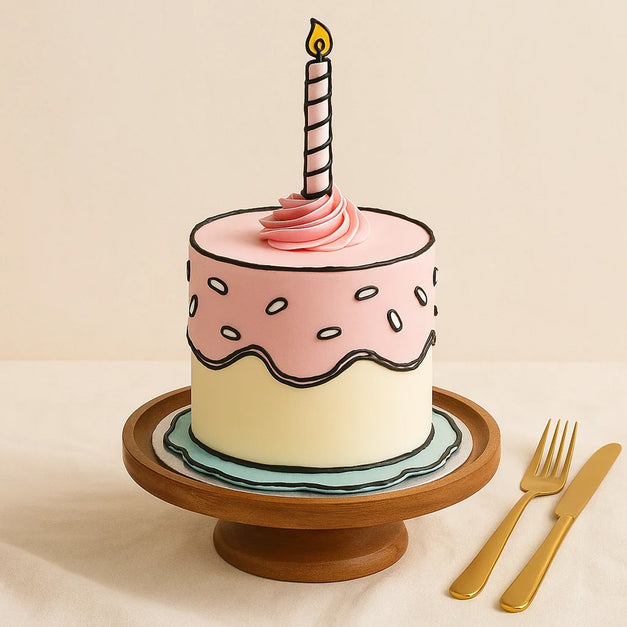 2D Pink Candle First Birthday Cake