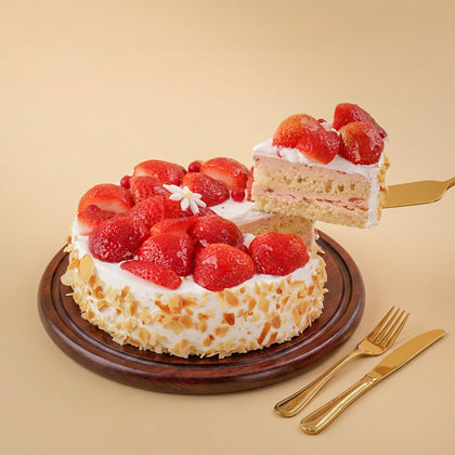 Almond Flakes Cake With Strawberries 