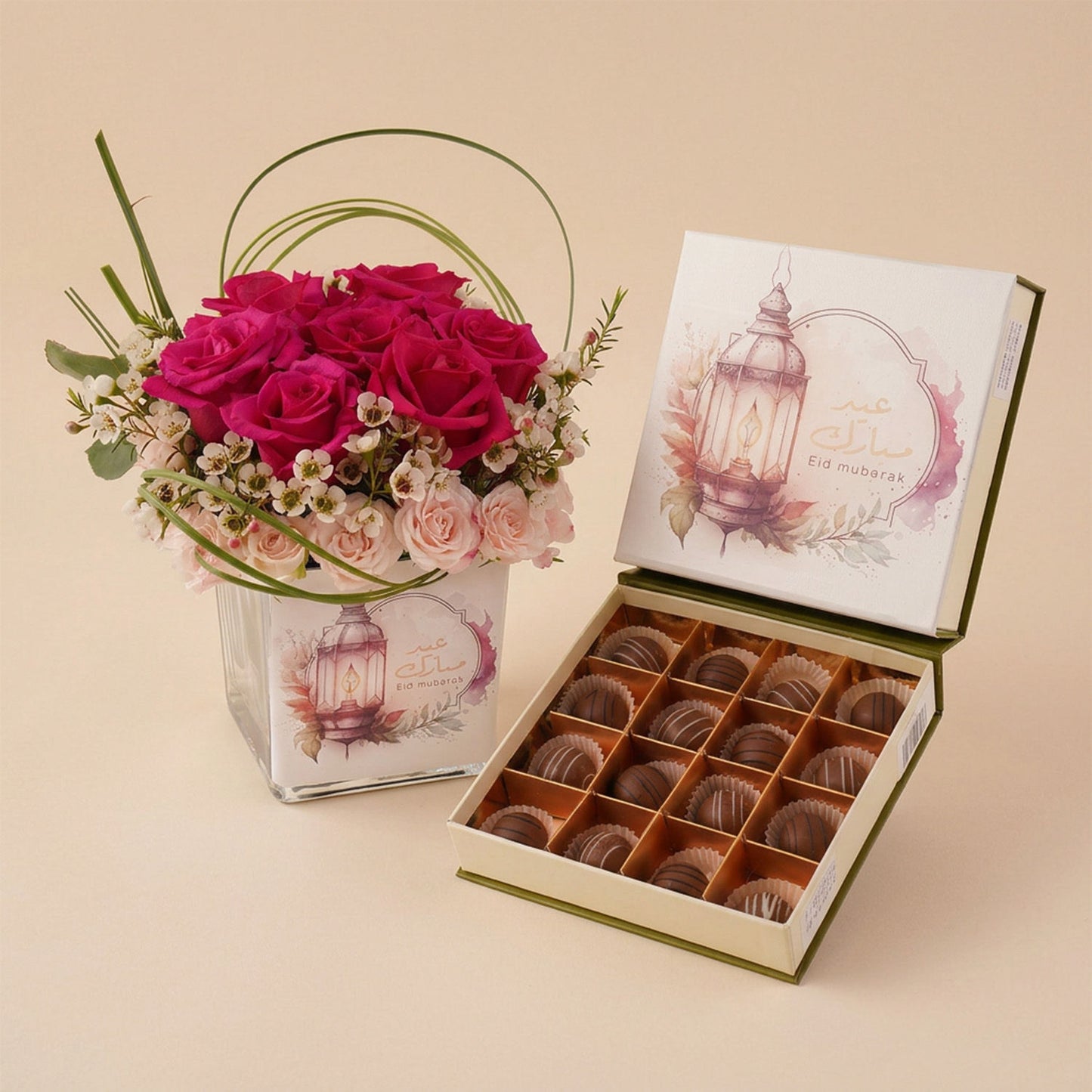 Eid Mubarak Pink Roses & Chocolate Box