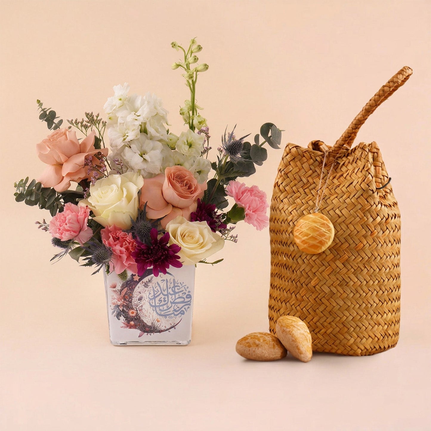 صندوق كليجا مع مزهرية ورود العيد