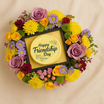 Friendship Day Mini Cake n Flowers Bowl