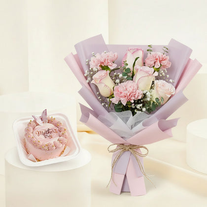 Pink Rose n Carnations With Mom Mini Cake
