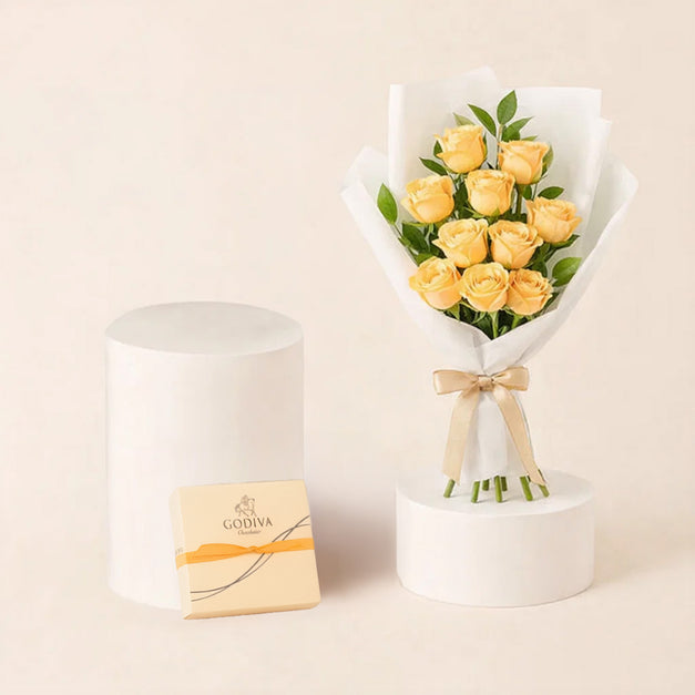 Nice Peach Flower Bouquet With Godiva Gold Ballotin Box 