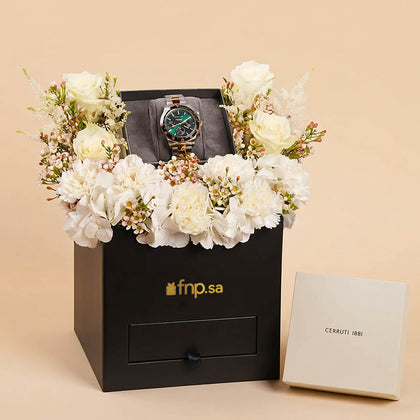 باقة ورد و ساعة شيروتي 1881 راقية للرجال