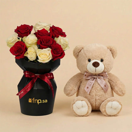 Flower Bouquet n Teddy Warm Love Gift