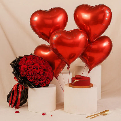 Romantic Combo | Flower Bouquet With Cake n Balloons