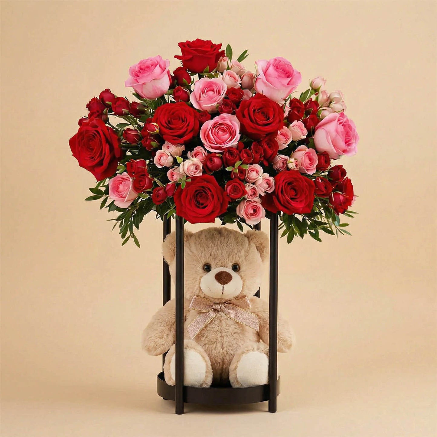 Valentine Rose Stand n Love Teddy Bear