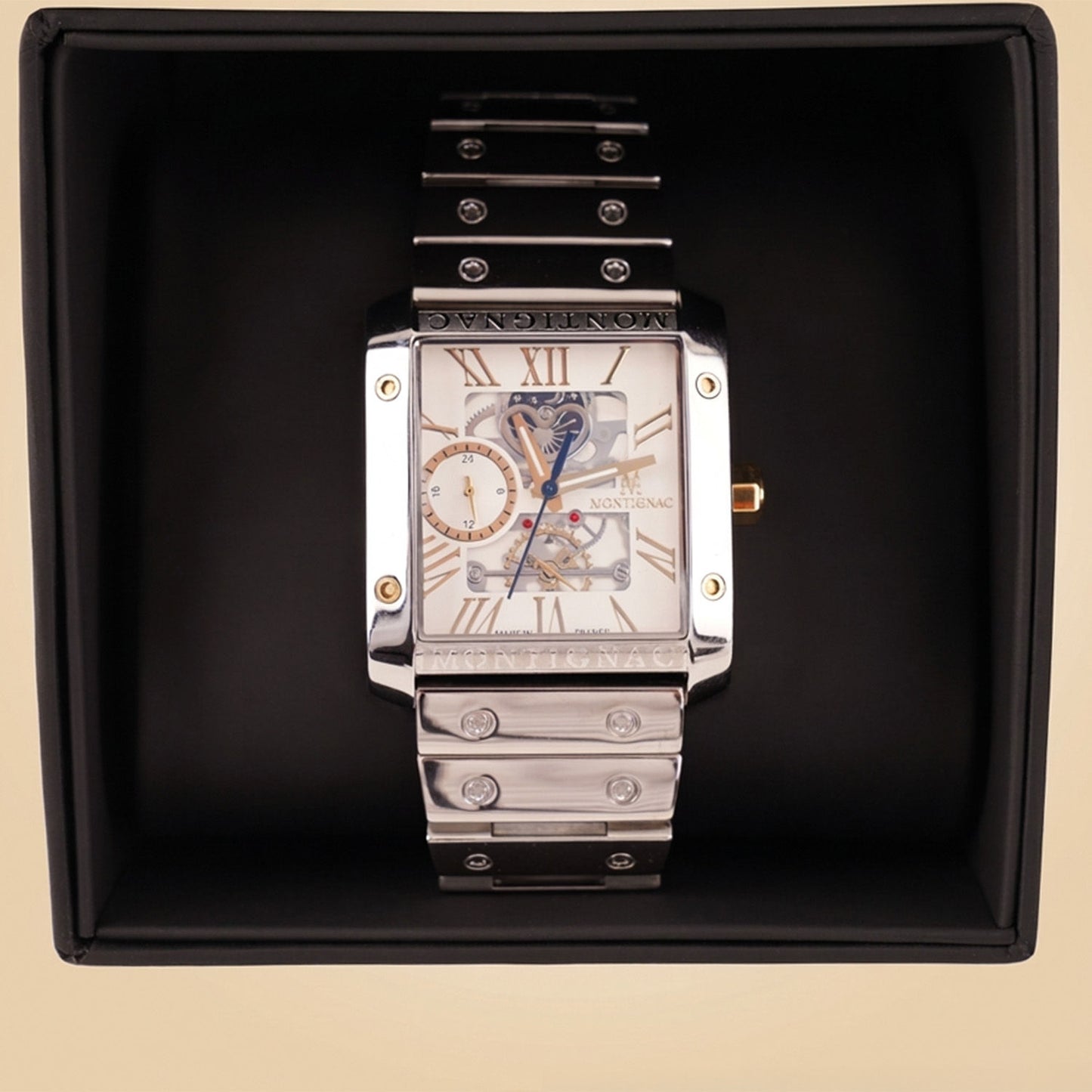 Montignac Elegant Black Mesh Bracelet Watch For Him
