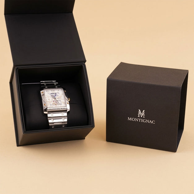 Montignac Elegant Black Mesh Bracelet Watch For Him