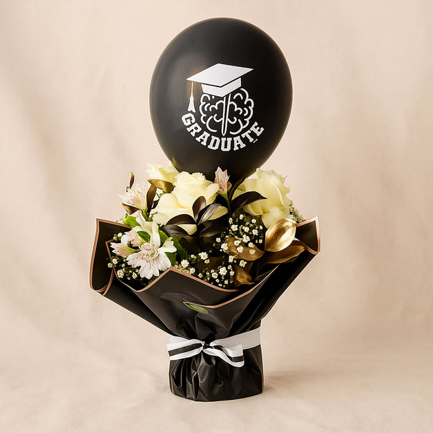 Graduation Flower Combo | White Roses n Balloon