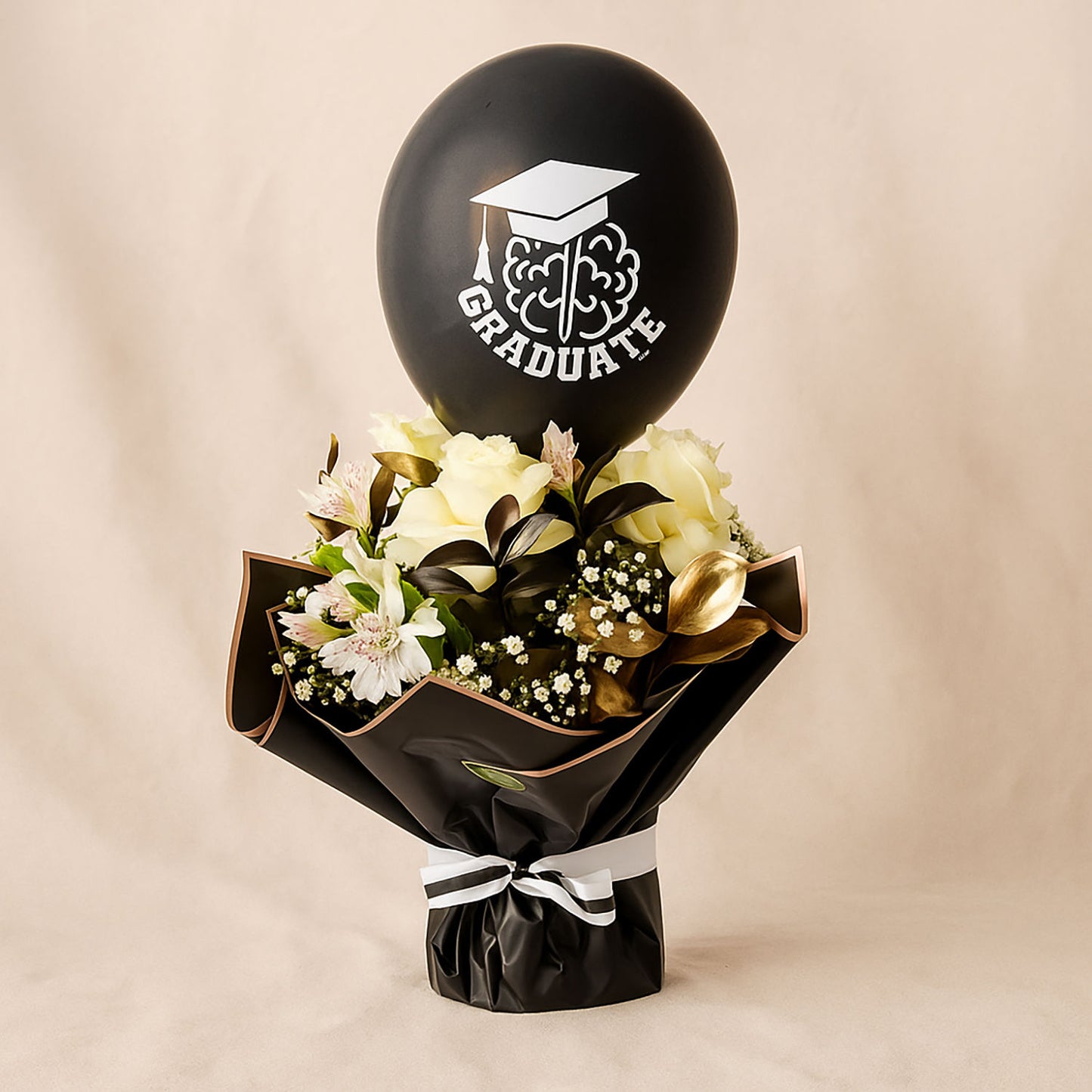Graduation Flower Combo | White Roses n Balloon